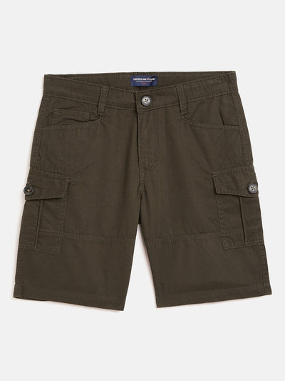 Olive Solid Cargro Shorts-Boys Shorts-Crimsoune Club