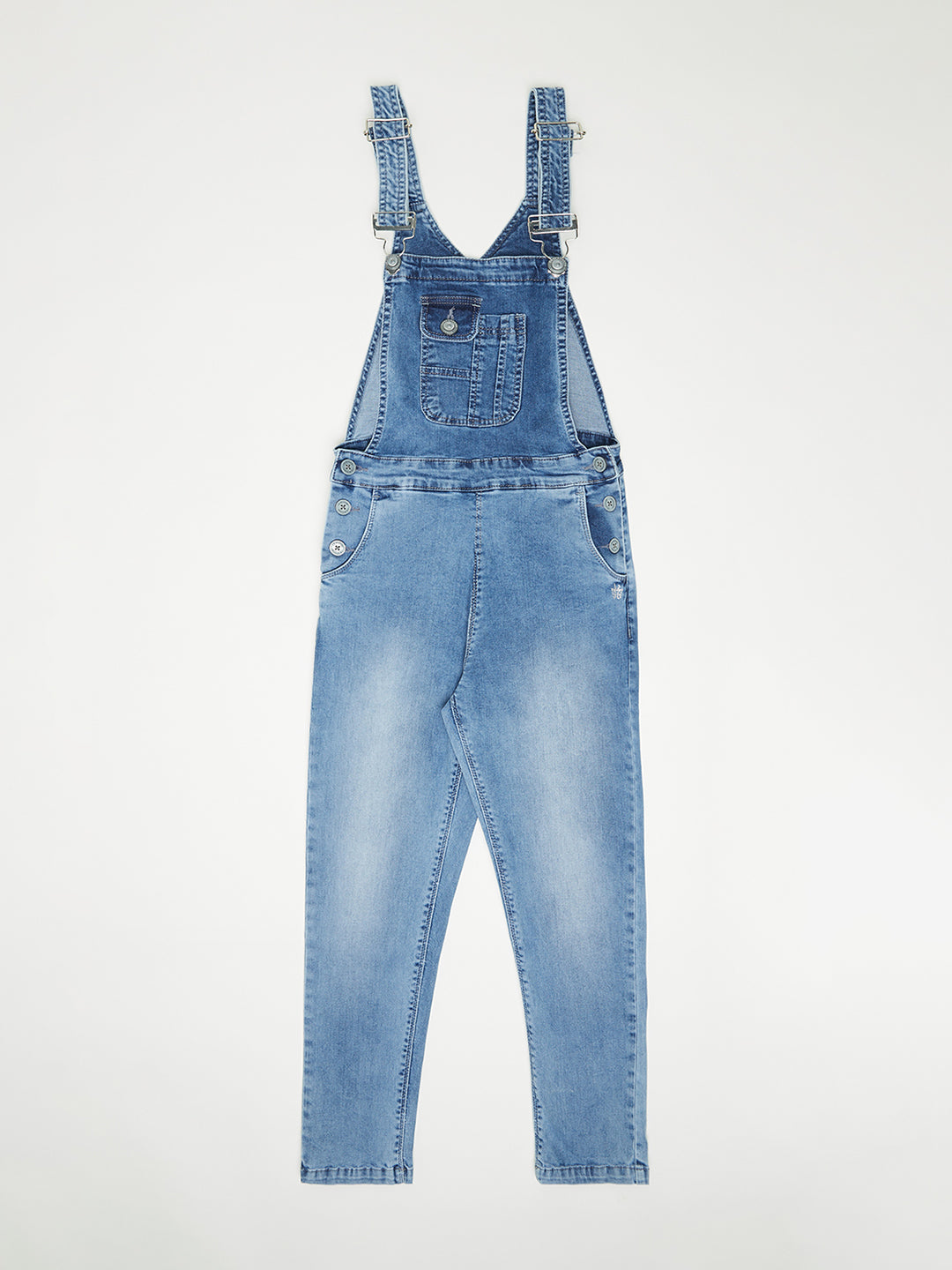 Blue Solid Denim Dungarees-Girls Dungarees-Crimsoune Club