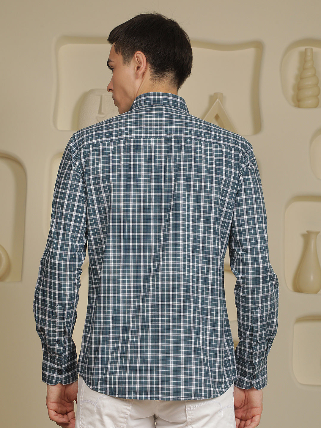 Blue Checked 100% Cotton Shirt-Men Shirts-Crimsoune Club