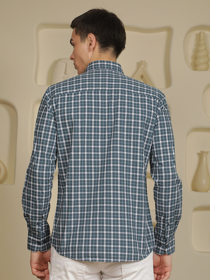 Blue Checked 100% Cotton Shirt-Men Shirts-Crimsoune Club