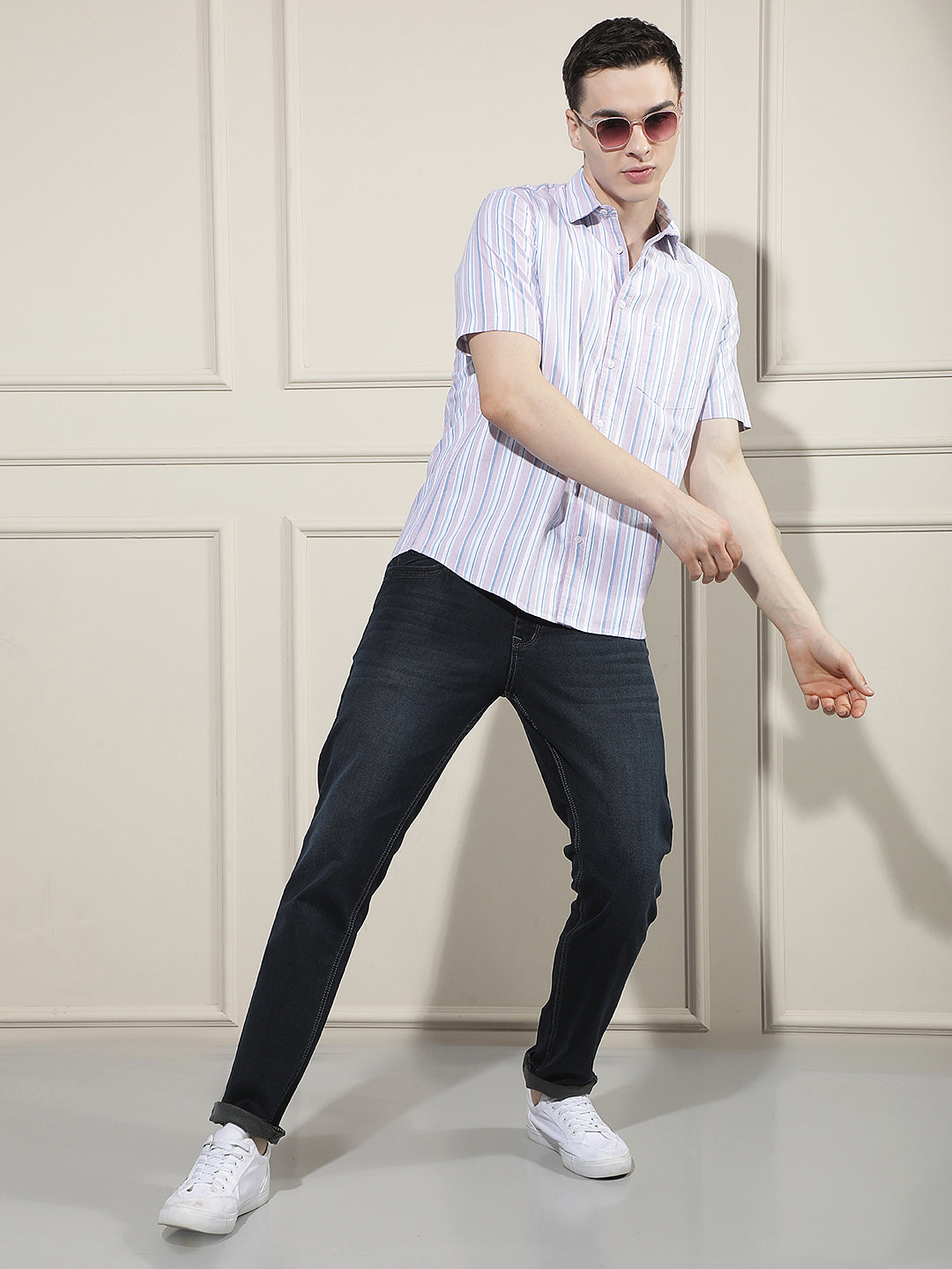 Pink Vertical Striped 100% Cotton Shirt-Men Shirts-Crimsoune Club