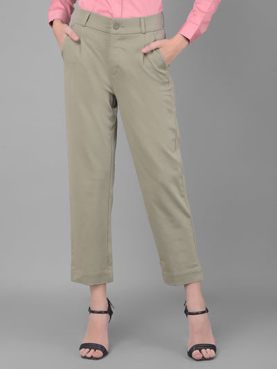 Olive Pleated Straight Trousers-Women Trousers-Crimsoune Club