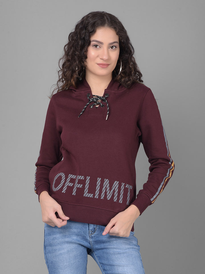 Wine Printed Sweatshirt With Hood-Women Sweatshirts-Crimsoune Club