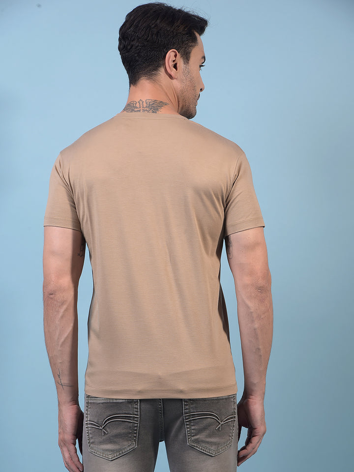Beige Graphic Print T-Shirt-Men T-Shirts-Crimsoune Club