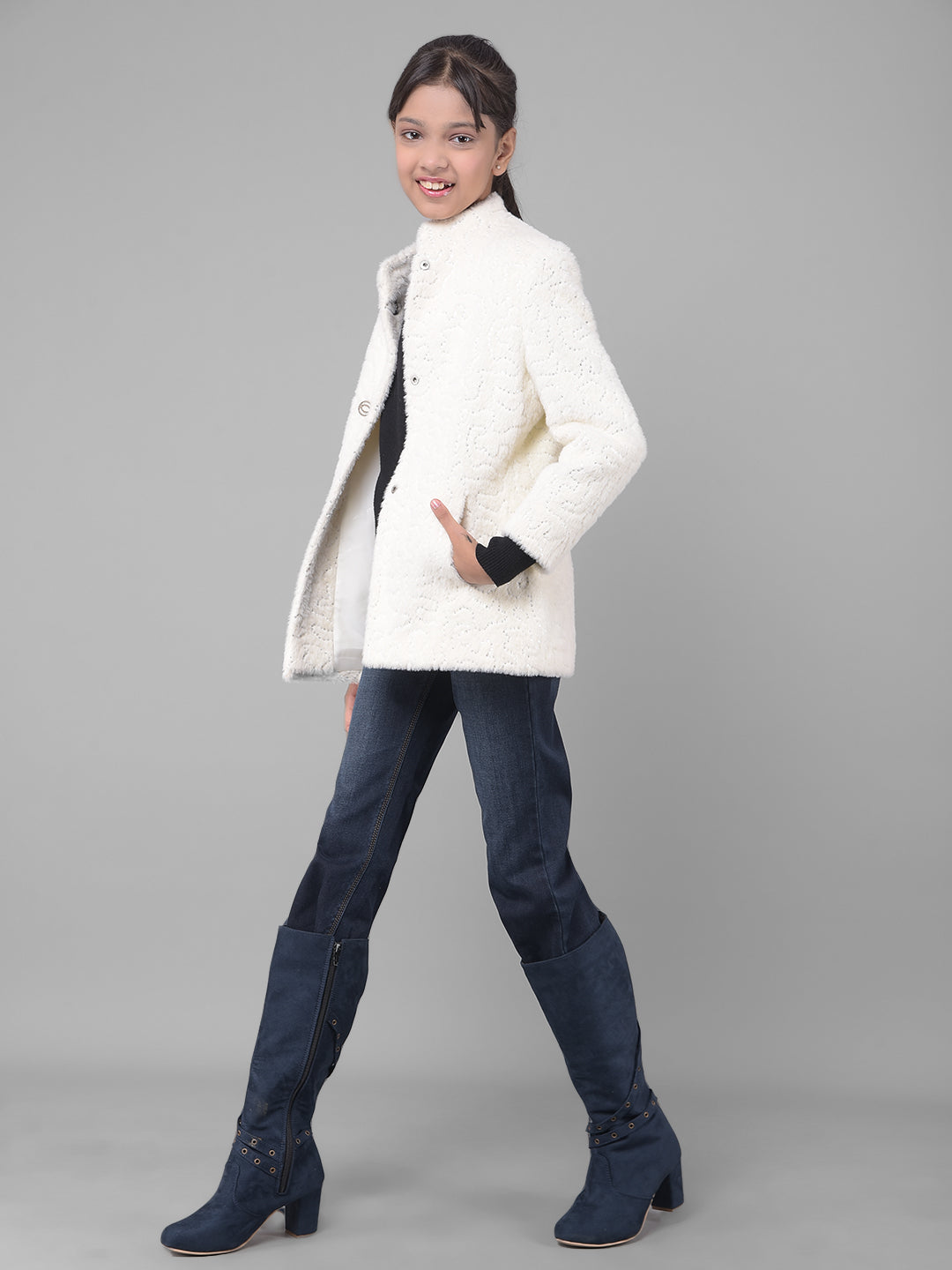 White Faux Fur Overcoat-Girls Coats-Crimsoune Club