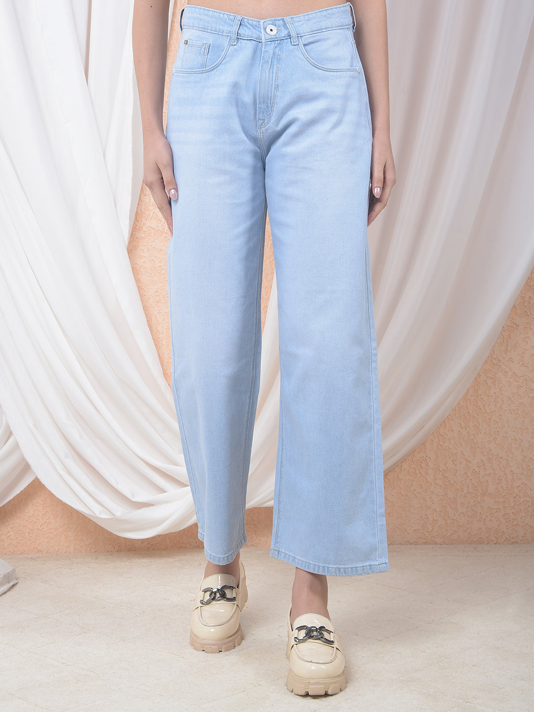 Blue Straight Jeans-Women Jeans-Crimsoune Club