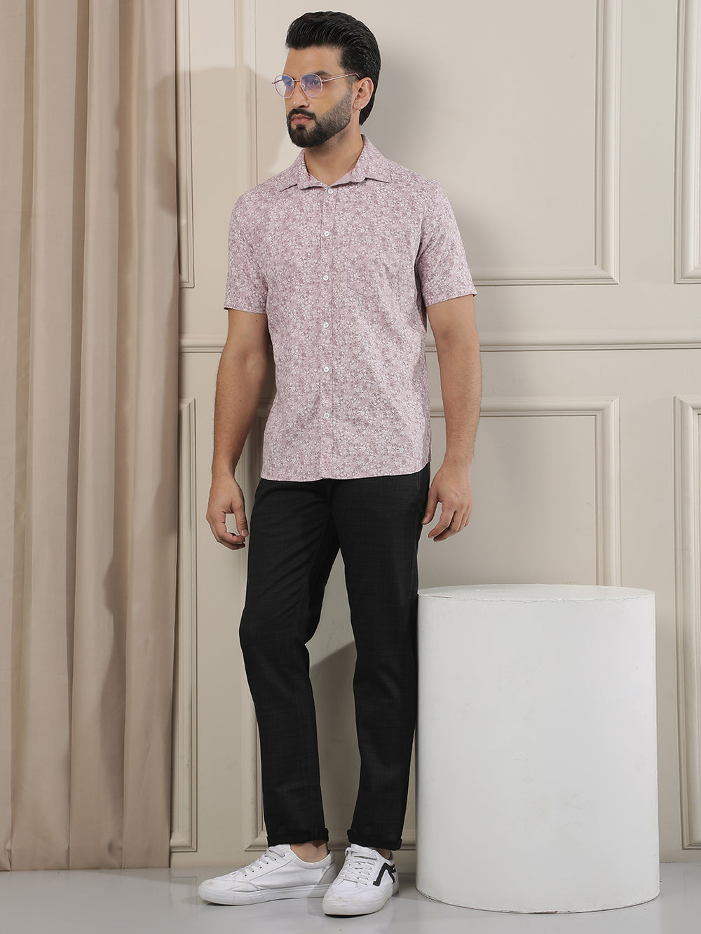 Pink Floral Print Shirt-Men Shirts-Crimsoune Club