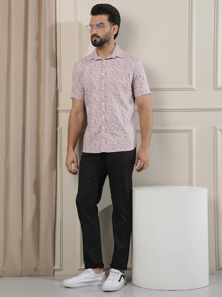 Pink Floral Print Shirt-Men Shirts-Crimsoune Club