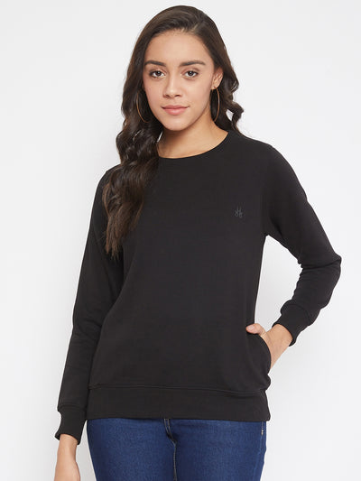 Solid Black Sweat Shirt-Women Sweatshirts-Crimsoune Club