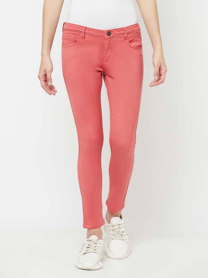 Pink Solid Jeans-Women Jeans-Crimsoune Club