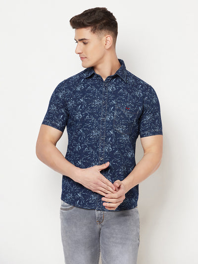 Navy Blue Floral Shirt-Men Shirts-Crimsoune Club