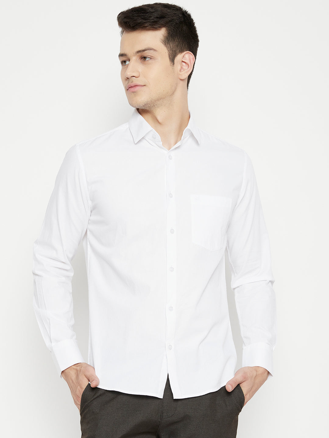 White Solid Shirt-Men Shirts-Crimsoune Club