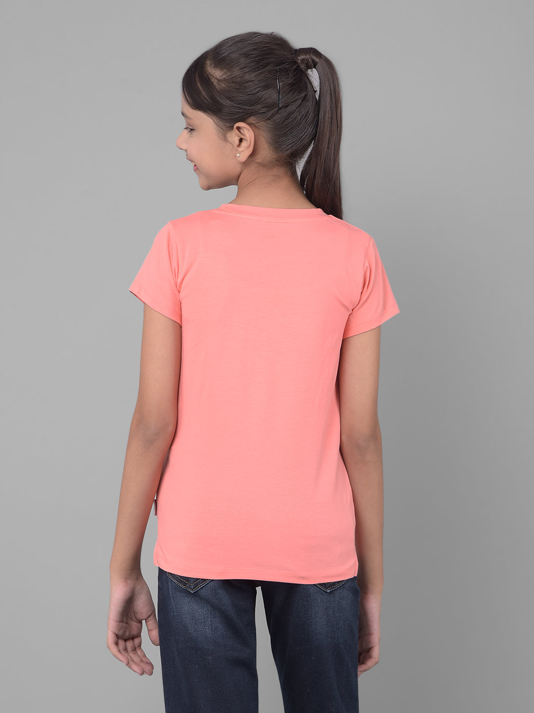 Peach Printed T-Shirt-Girls T-shirts-Crimsoune Club