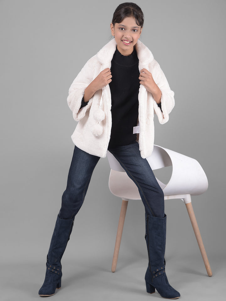 White Faux Fur Jacket-Girls Jackets-Crimsoune Club