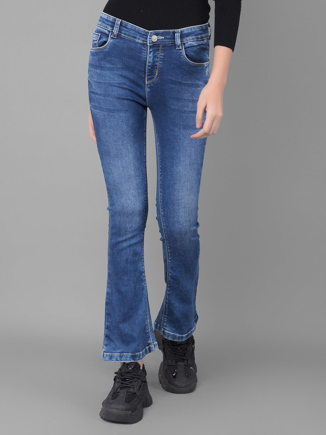Blue Bootcut Jeans-Women Jeans-Crimsoune Club