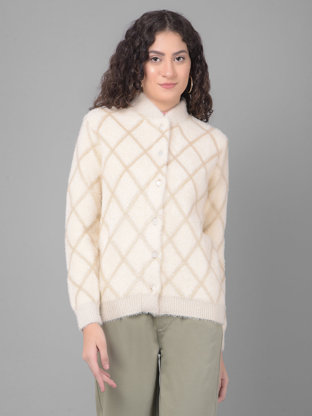 Cream Printed Cardigan-Women Sweaters-Crimsoune Club