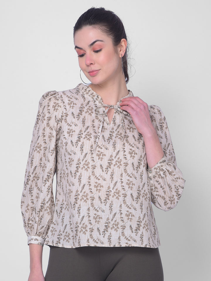 Beige Floral Top-Women Tops-Crimsoune Club