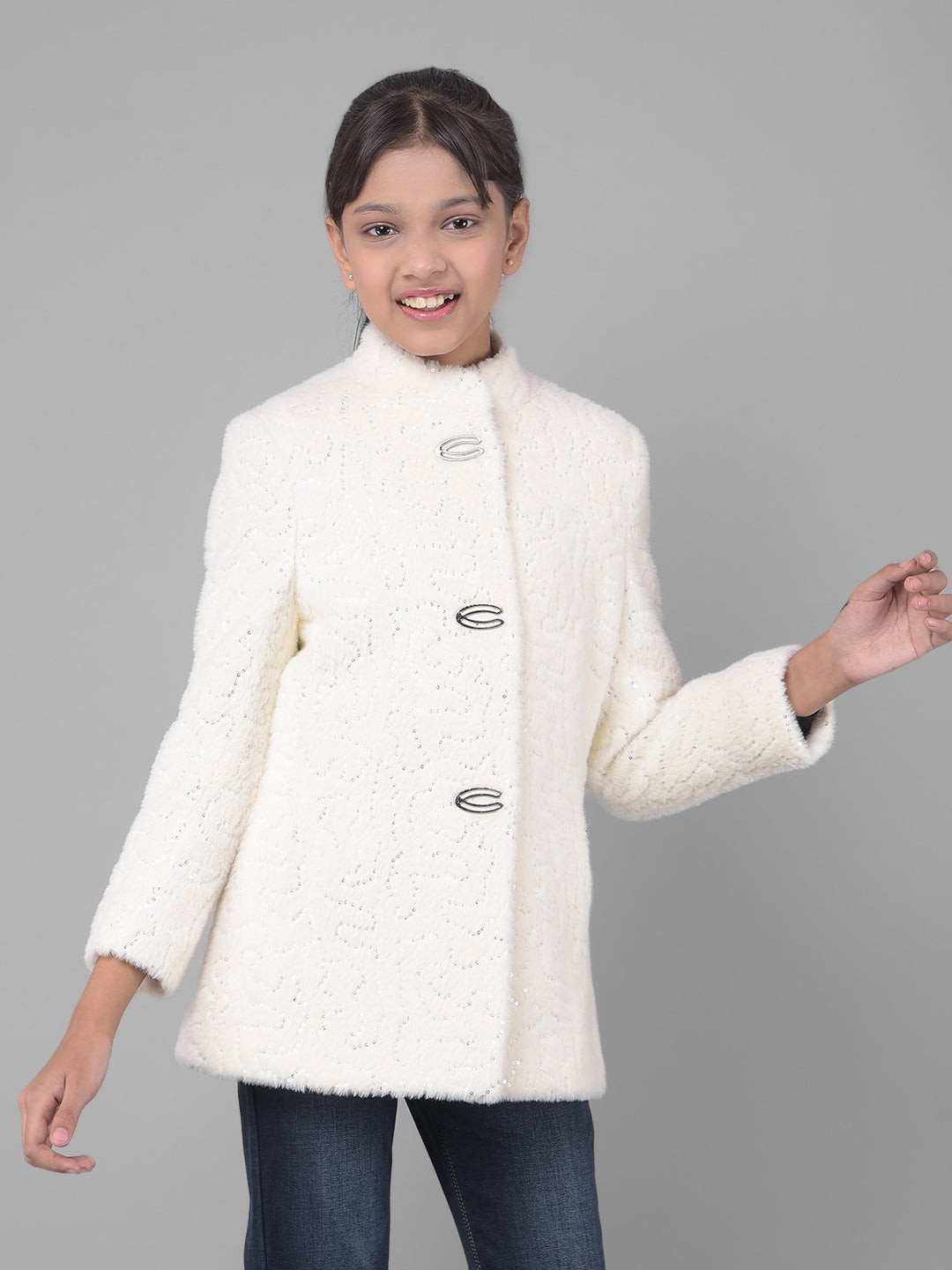 White Faux Fur Overcoat-Girls Coats-Crimsoune Club