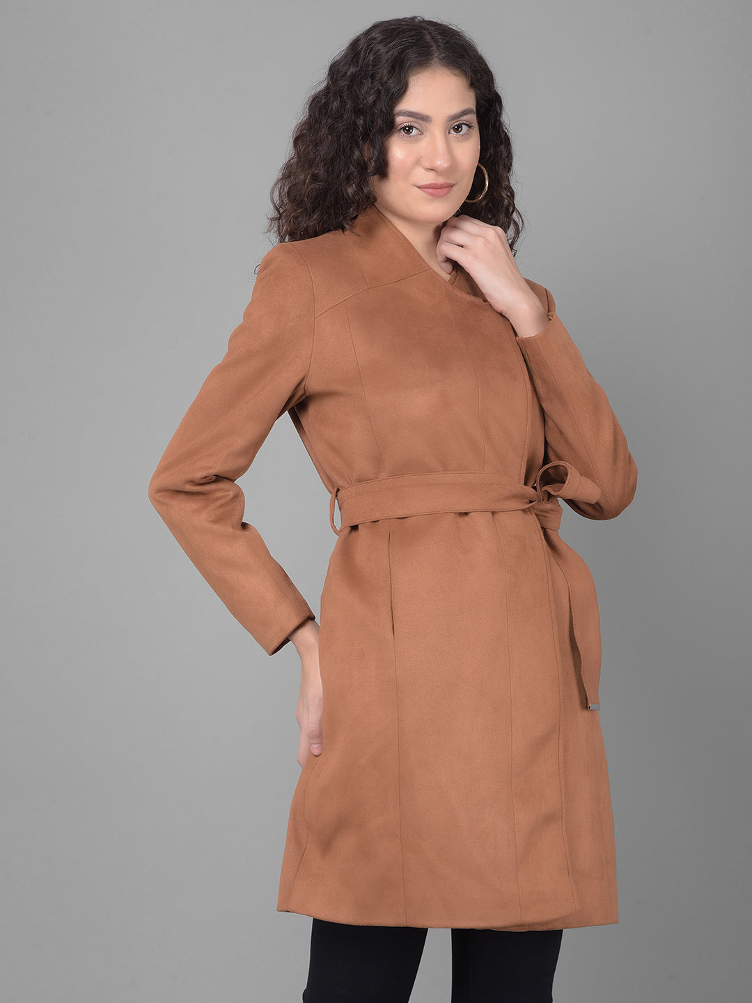 Brown Wrap Coat-Women Coats-Crimsoune Club