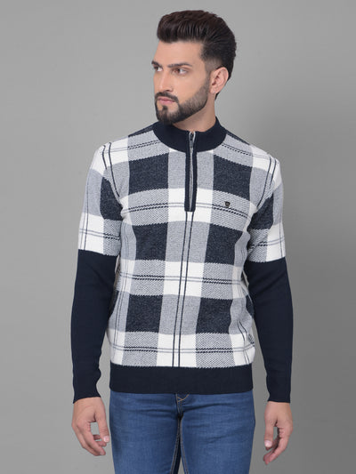 Navy Blue Checked Sweater-Men Sweaters-Crimsoune Club