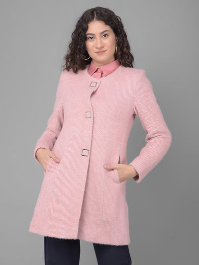 Pink Round Neck Overcoat-Women Coats-Crimsoune Club