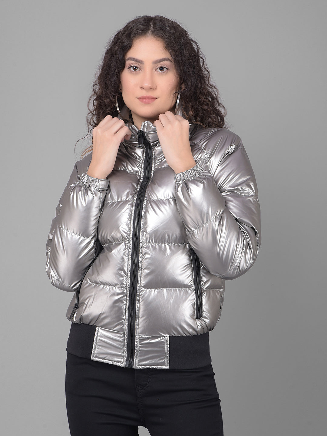 Grey Padded Jacket-Women Jackets-Crimsoune Club