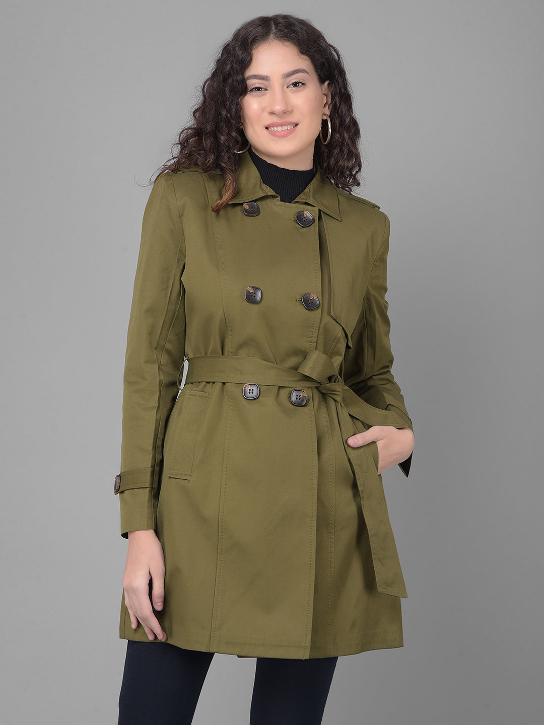 Olive Trench Coat-Women Coats-Crimsoune Club