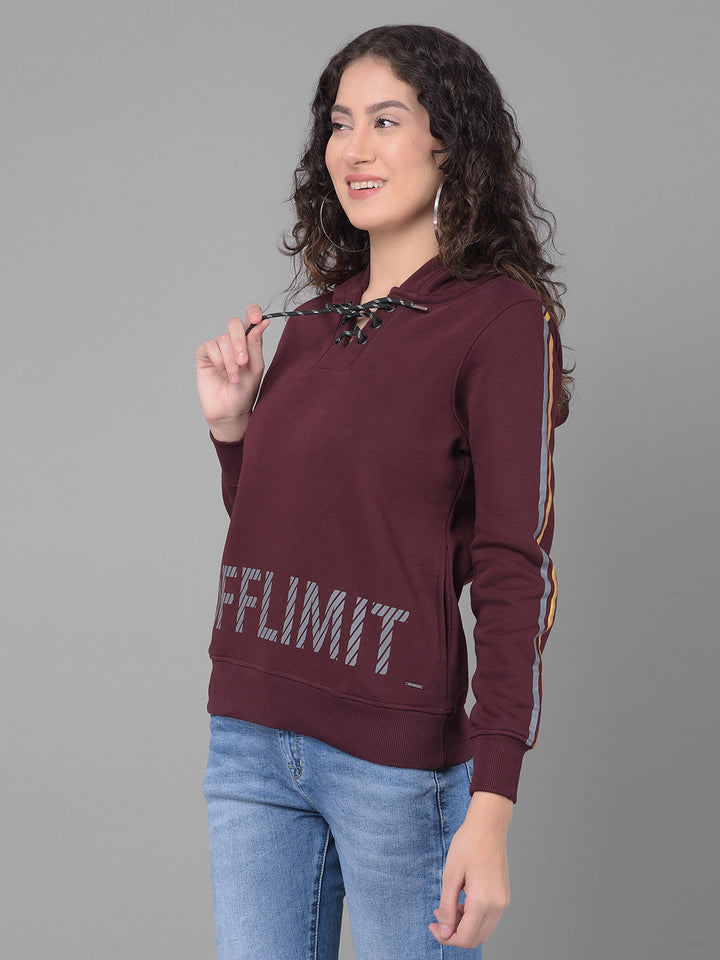 Wine Printed Sweatshirt With Hood-Women Sweatshirts-Crimsoune Club