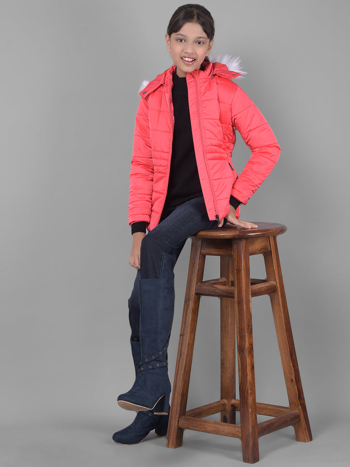 Red Padded Jacket With Hood-Girls Jackets-Crimsoune Club