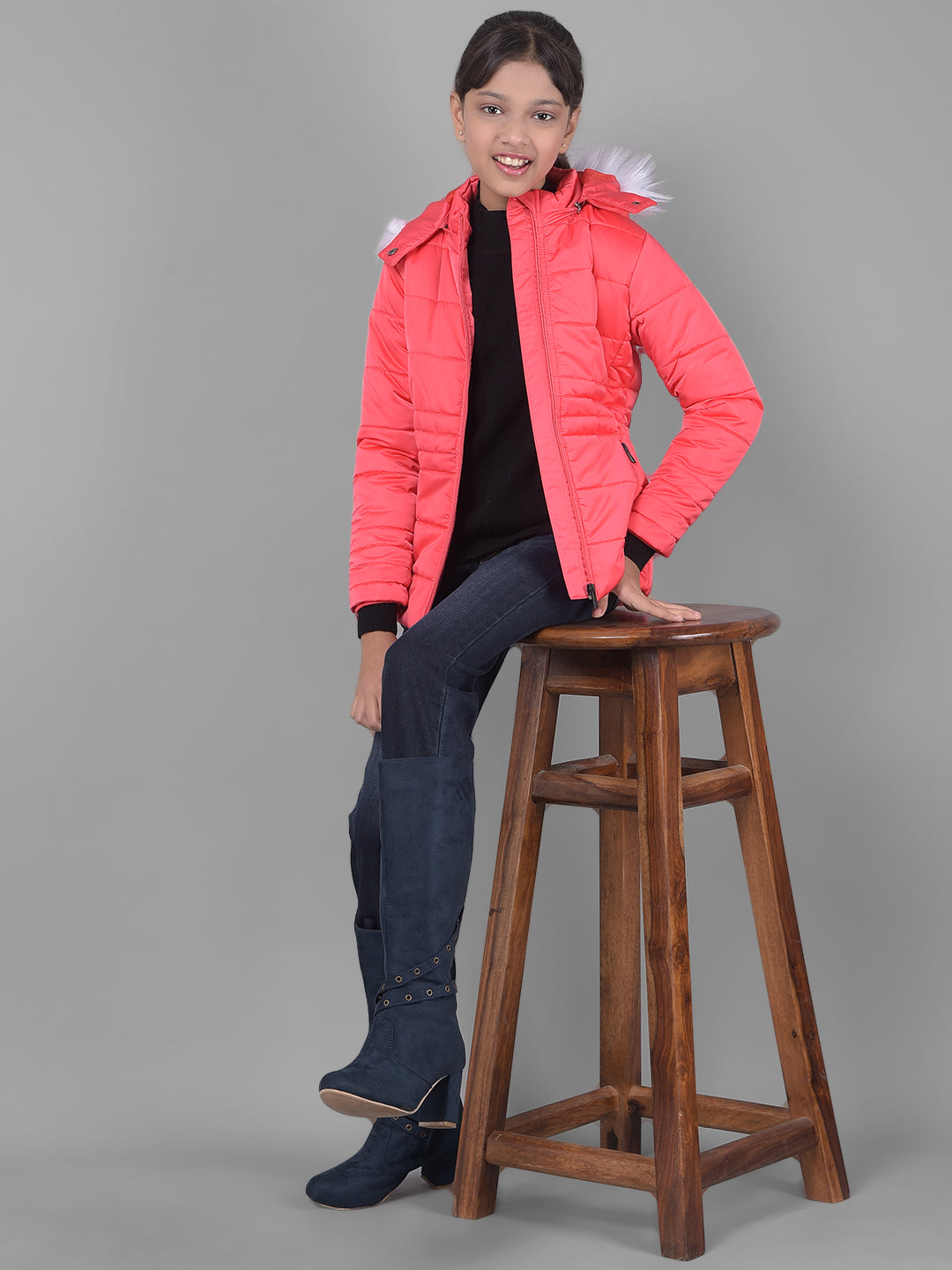 Red Padded Jacket With Hood-Girls Jackets-Crimsoune Club