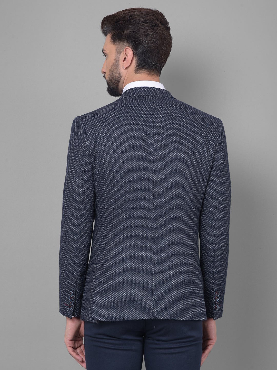 Navy Blue Printed Blazer-Men Blazers-Crimsoune Club