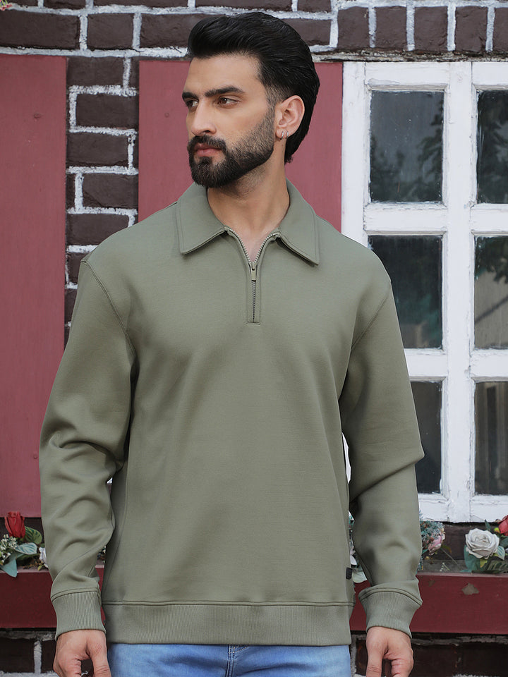 Olive Front Open Sweatshirt-Men Sweatshirts-Crimsoune Club