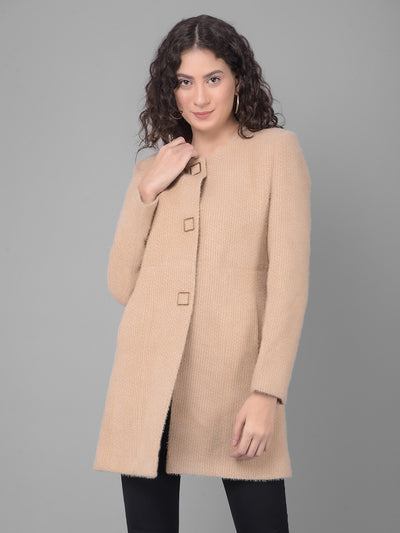 Brown Round Neck Overcoat-Women Coats-Crimsoune Club