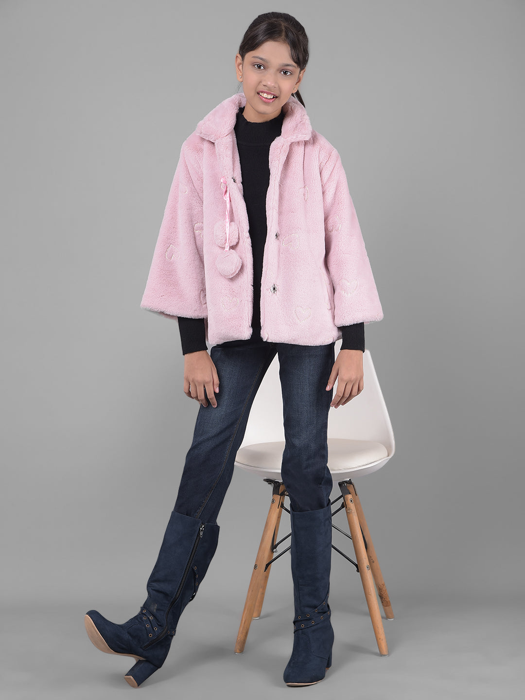 Pink Faux Fur Jacket-Girls Jackets-Crimsoune Club