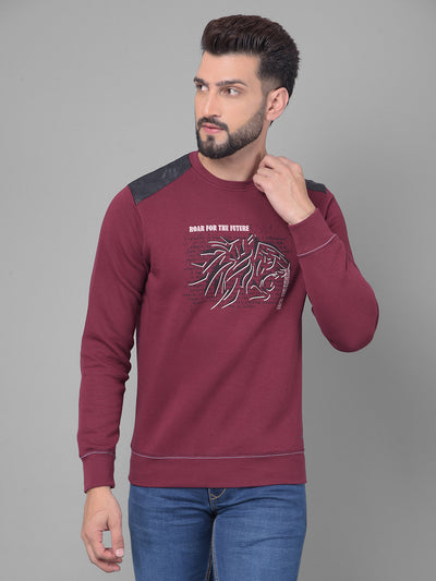 Maroon Printed Sweatshirt-Men Sweatshirts-Crimsoune Club