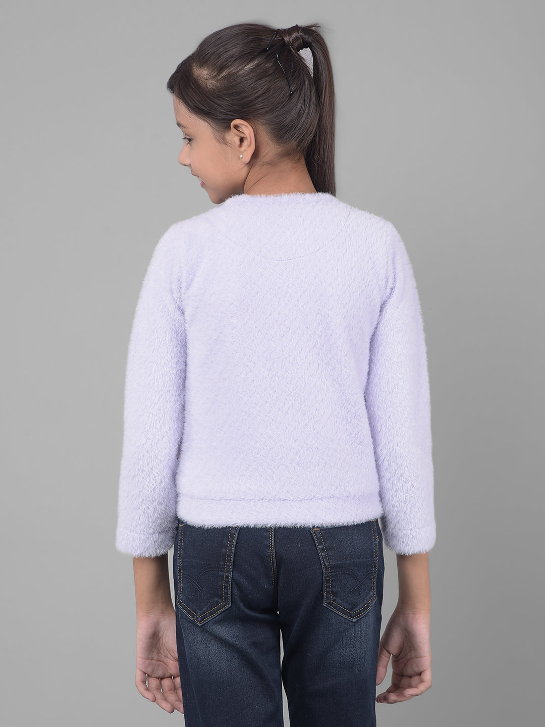 Purple Printed Faux Fur Sweatshirt-Girls Sweatshirts-Crimsoune Club