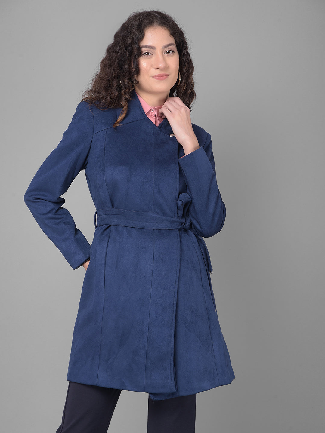 Navy Blue Wrap Coat-Women Coats-Crimsoune Club