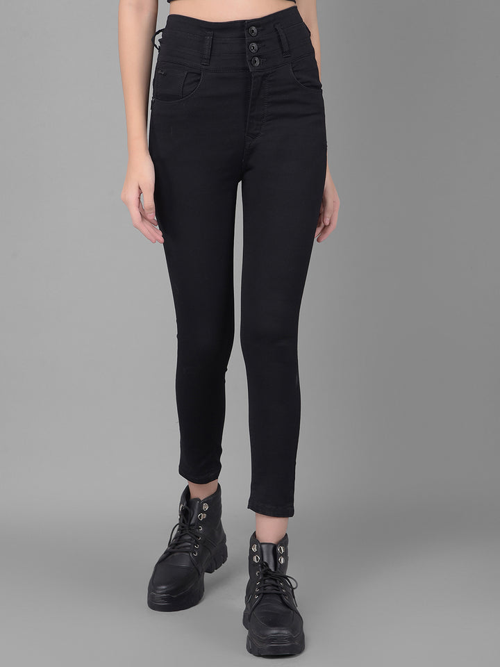 Black High Waist Cropped Jeans-Women Jeans-Crimsoune Club