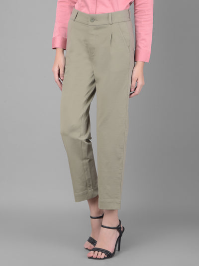 Olive Pleated Straight Trousers-Women Trousers-Crimsoune Club