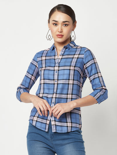 Blue Checked Shirt-Women Shirts-Crimsoune Club