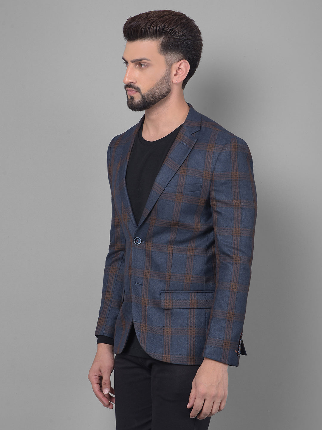 Blue Checked Blazer-Men Blazers-Crimsoune Club