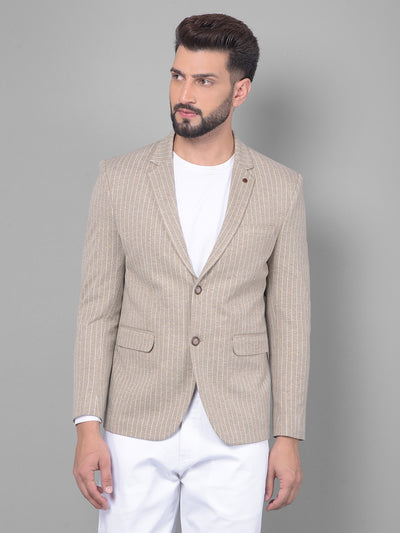 Beige Striped Blazer-Men Blazers-Crimsoune Club