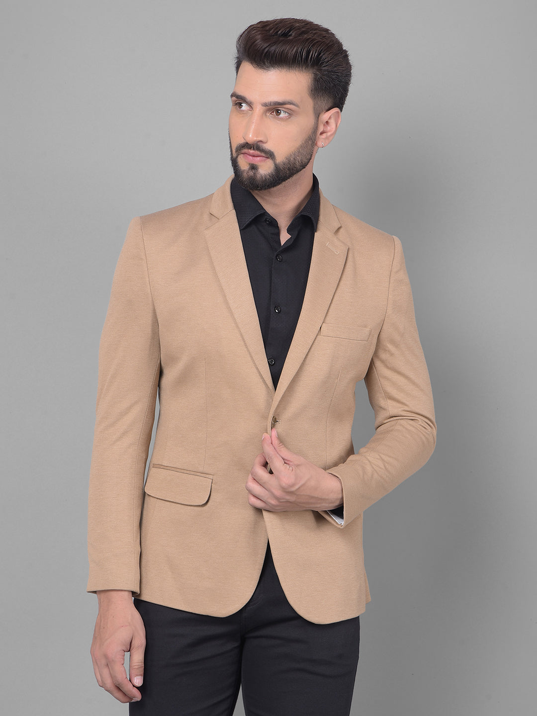 Beige Blazer-Men Blazers-Crimsoune Club