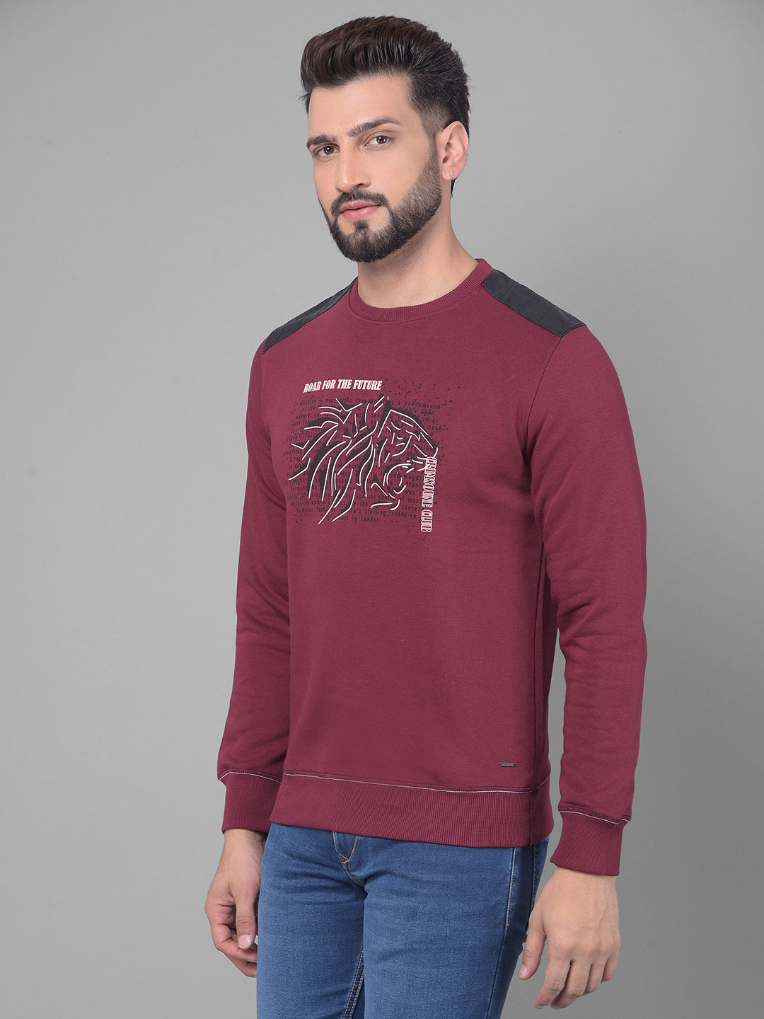 Maroon Printed Sweatshirt-Men Sweatshirts-Crimsoune Club