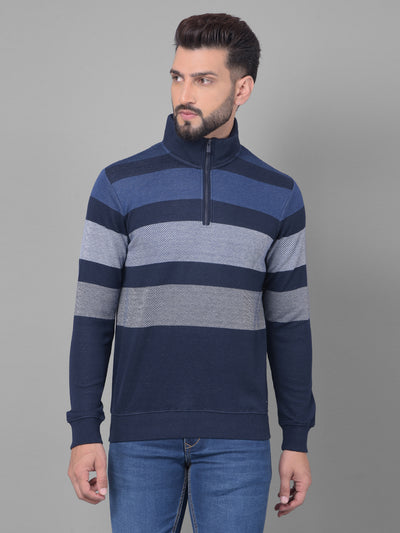 Navy Blue Striped Sweatshirt-Men Sweatshirts-Crimsoune Club