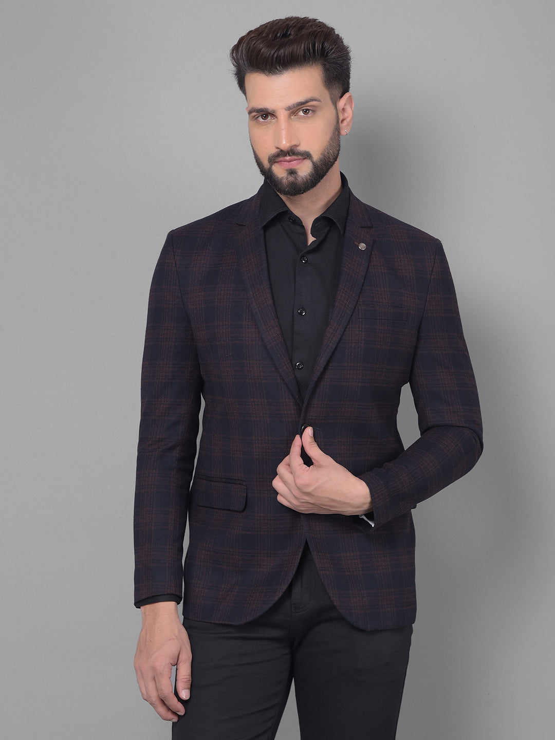 Black Checked Blazer-Men Blazers-Crimsoune Club