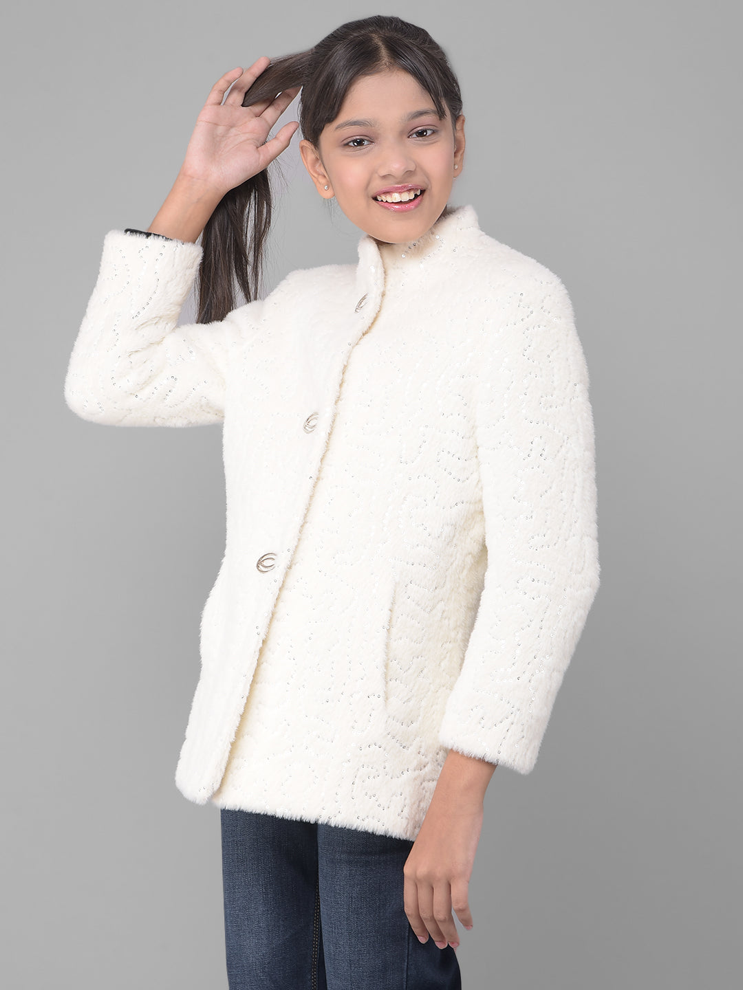 White Faux Fur Overcoat-Girls Coats-Crimsoune Club