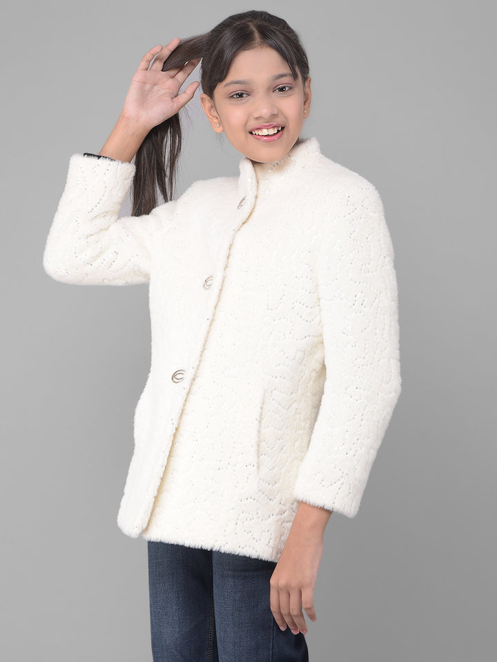 White Faux Fur Overcoat-Girls Coats-Crimsoune Club