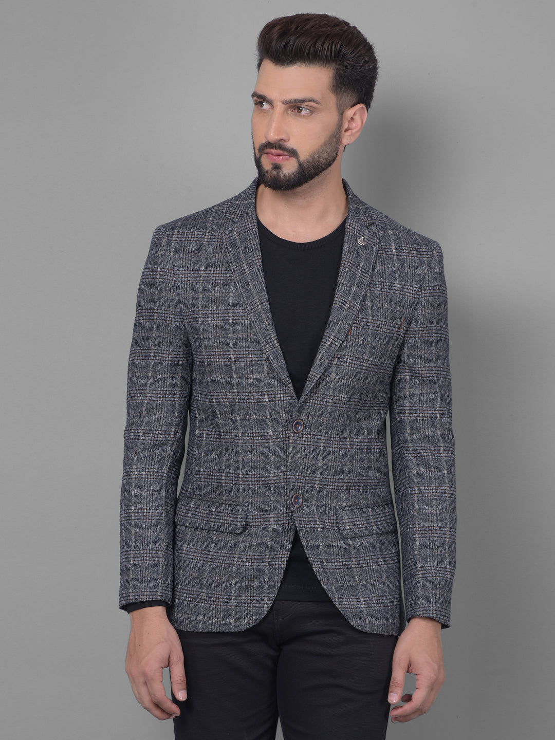 Grey Checked Blazer-Men Blazers-Crimsoune Club