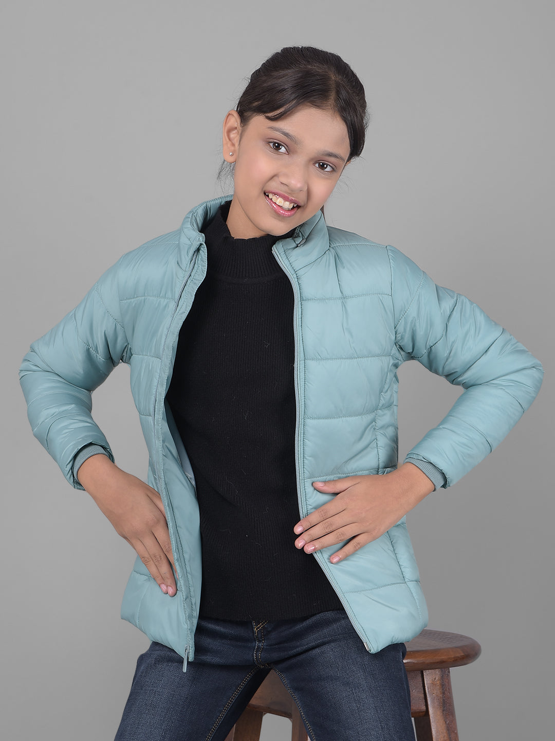 Mint-Green Puffer Jacket-Girls Jackets-Crimsoune Club